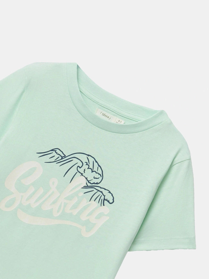 POLERA MANGA CORTA ALGODÓN NIÑO SFERA VERDE CLARO PRINT LINEAL - 2
