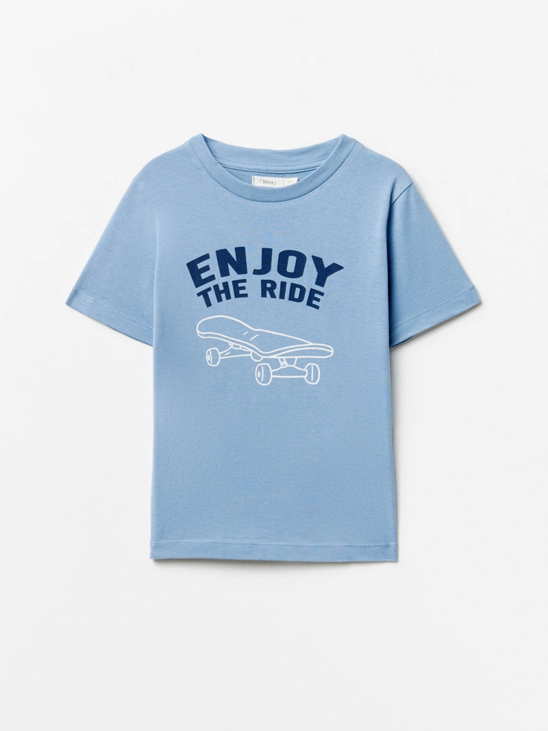 POLERA MANGA CORTA ALGODÓN NIÑO SFERA AZUL PRINT LINEAL - 1