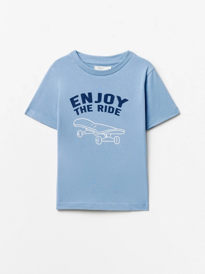 POLERA MANGA CORTA ALGODÓN NIÑO SFERA AZUL PRINT LINEAL - 1