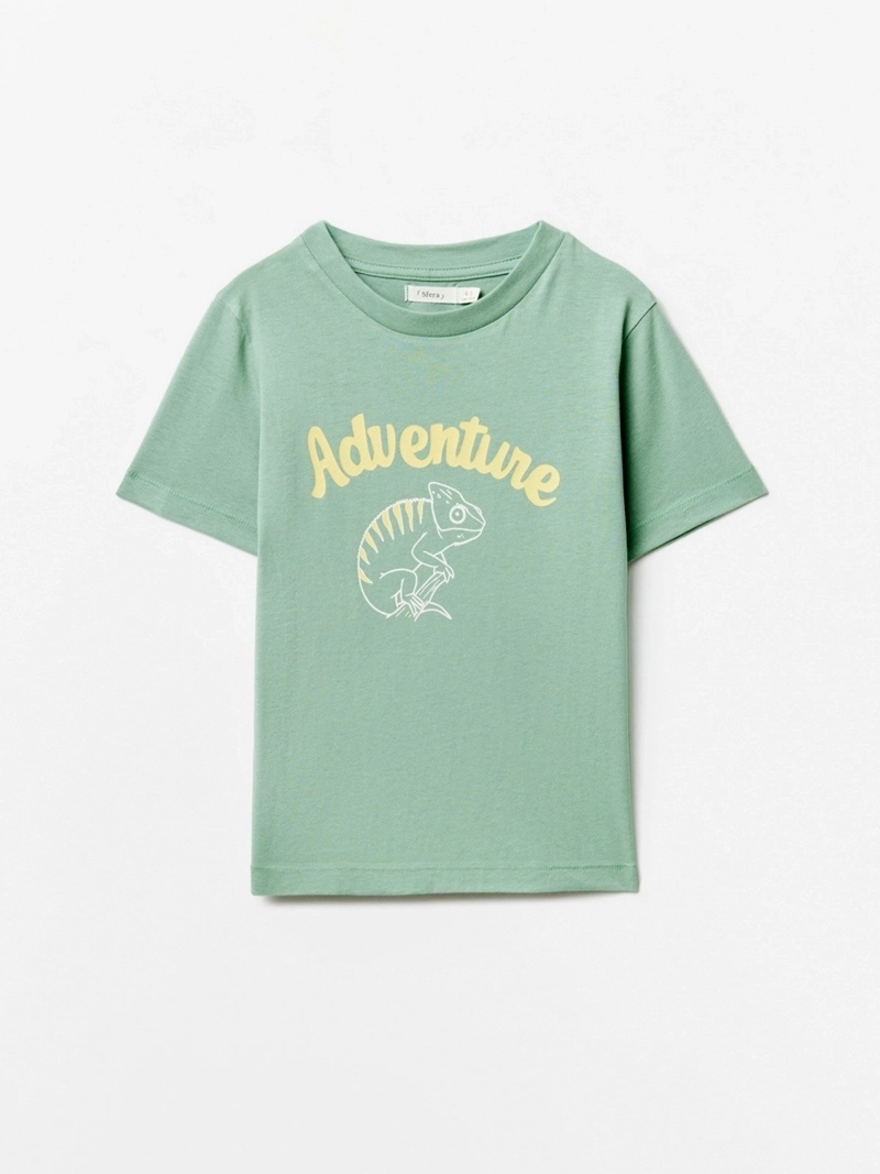 POLERA MANGA CORTA ALGODÓN NIÑO SFERA VERDE PRINT LINEAL - 1