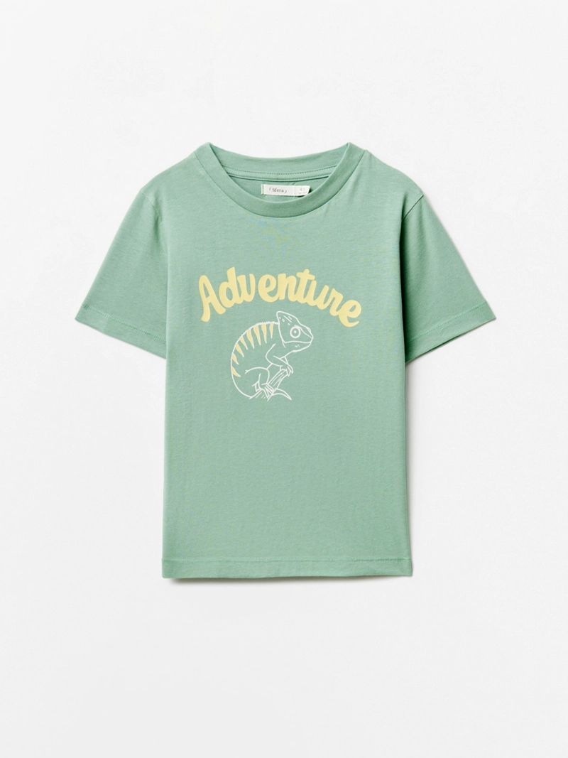POLERA MANGA CORTA ALGODÓN NIÑO SFERA VERDE PRINT LINEAL - 1