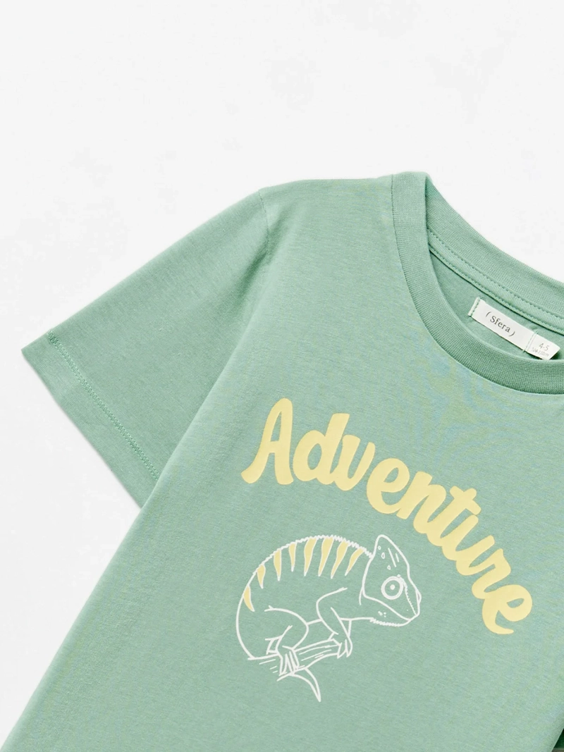 POLERA MANGA CORTA ALGODÓN NIÑO SFERA VERDE PRINT LINEAL - 2