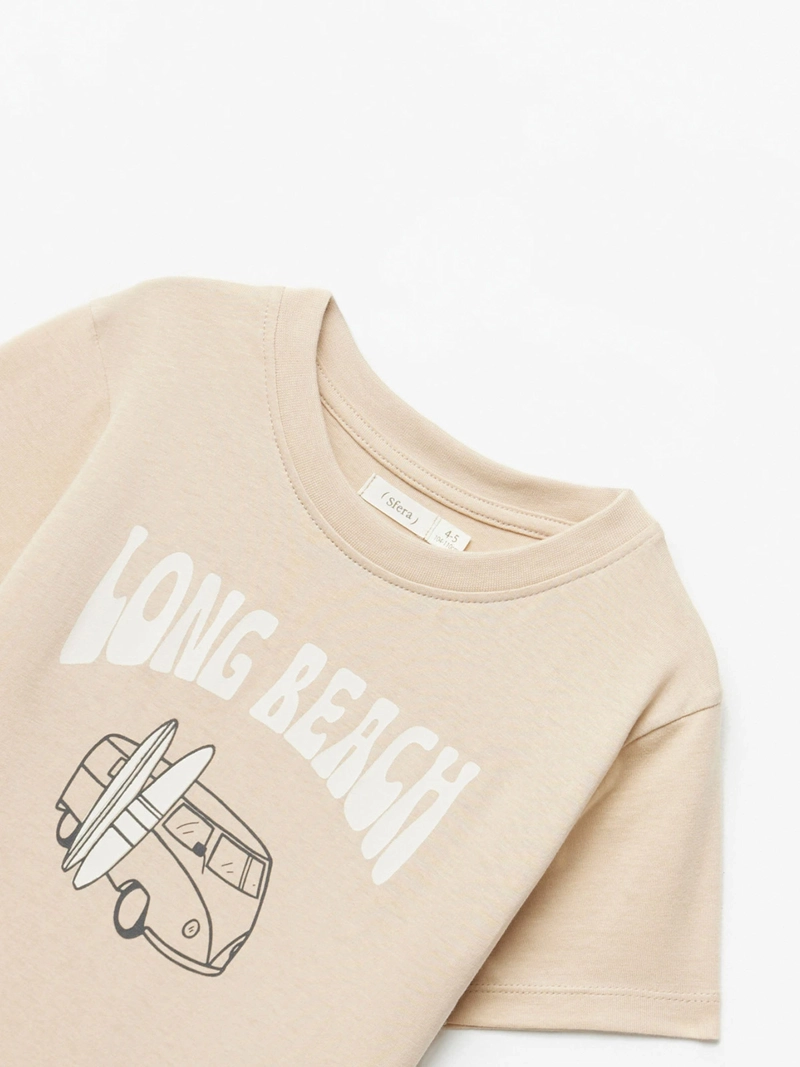 POLERA MANGA CORTA ALGODÓN NIÑO SFERA BEIGE PRINT LINEAL - 2