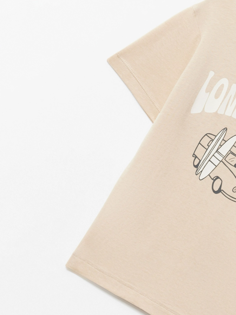 POLERA MANGA CORTA ALGODÓN NIÑO SFERA BEIGE PRINT LINEAL - 3