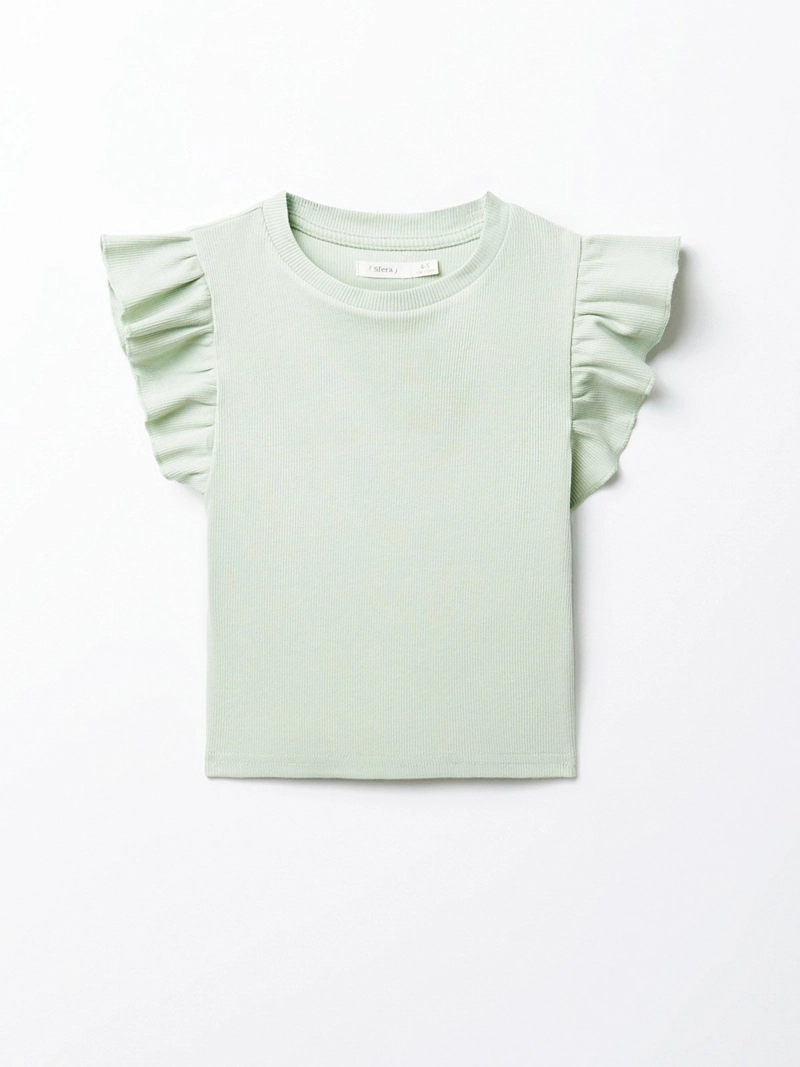 POLERA MANGA CORTA NIÑA SFERA VERDE RIB VOLANTE - 1