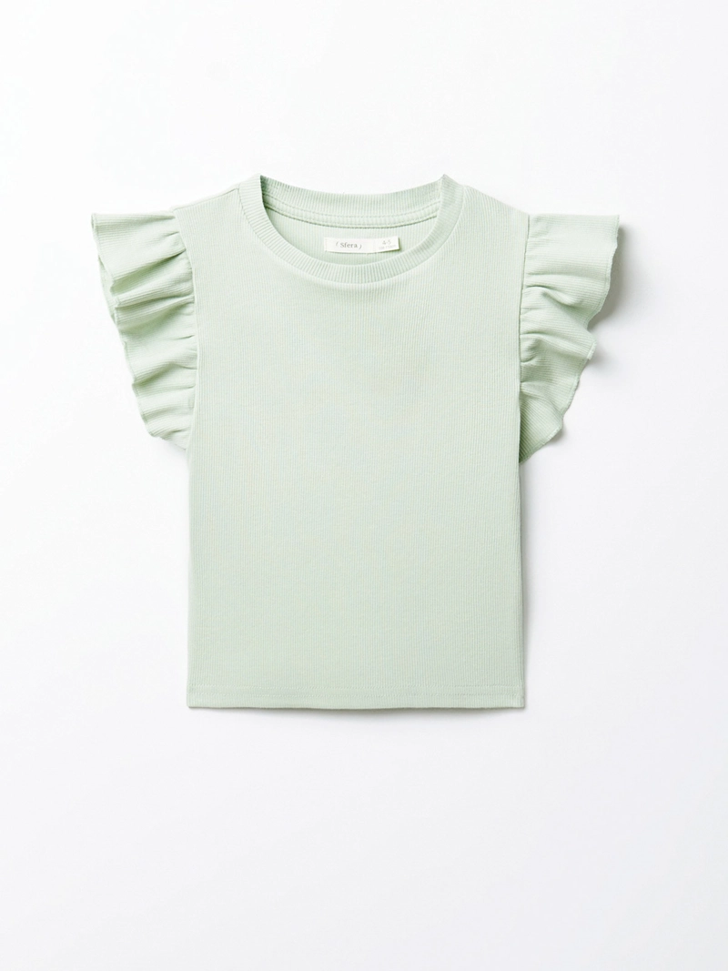 POLERA MANGA CORTA NIÑA SFERA VERDE RIB VOLANTE - 1