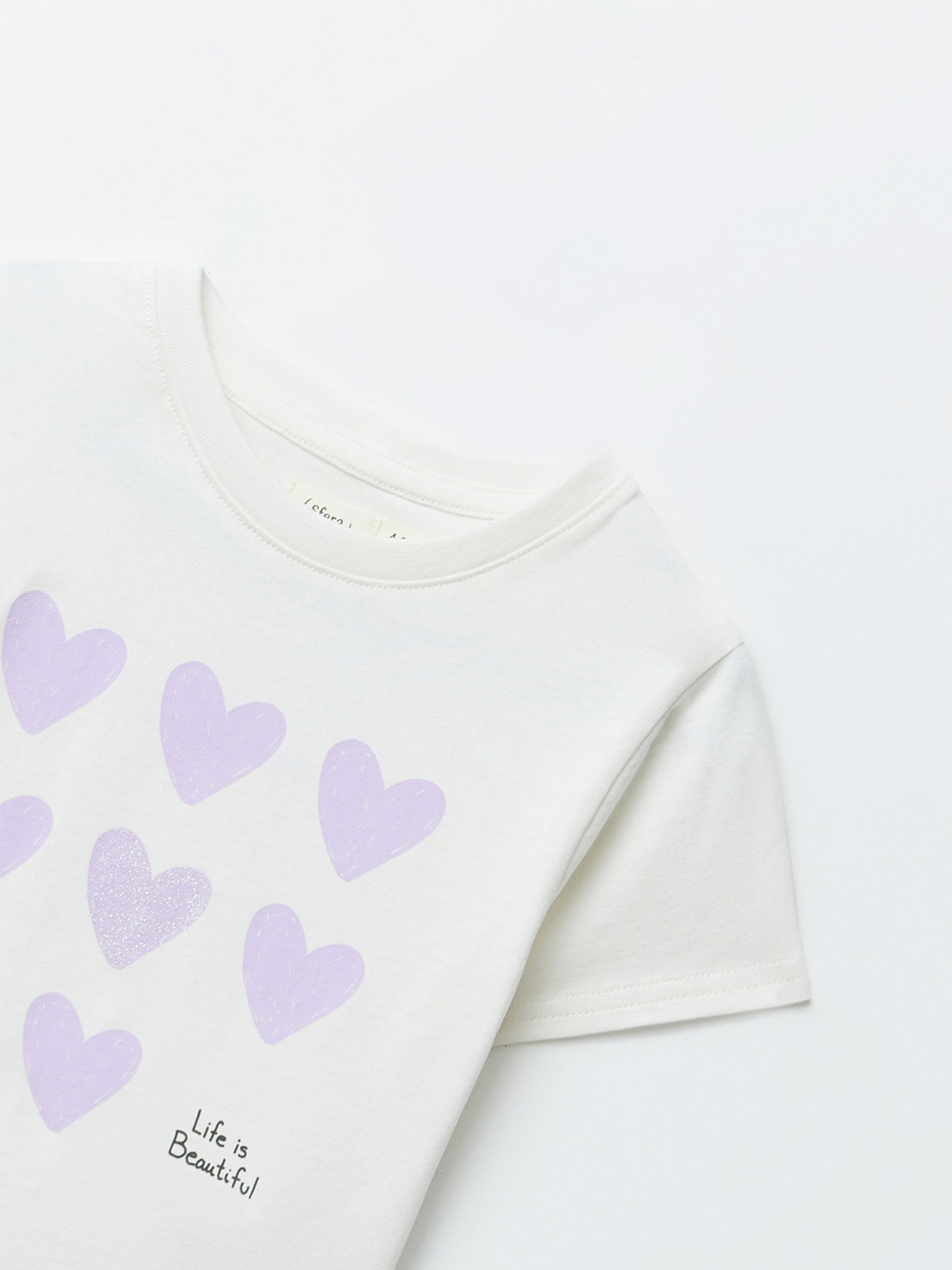 POLERA MANGA CORTA ALGODÓN NIÑA SFERA BLANCO MOTIVO - 2