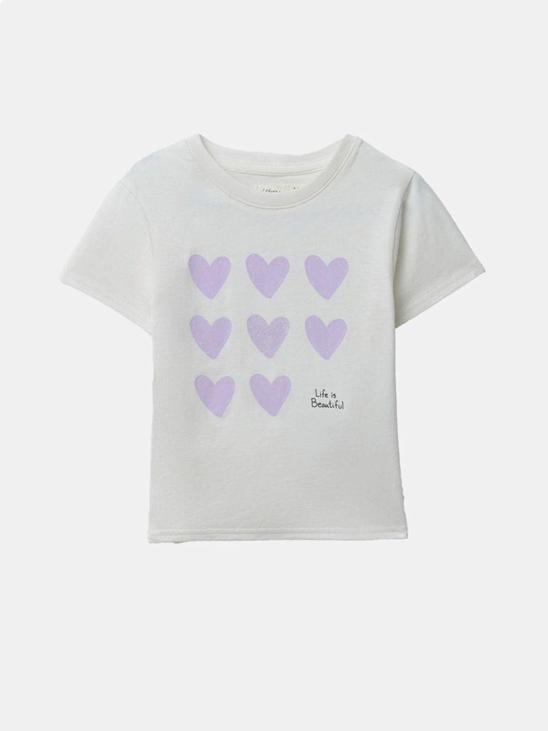 POLERA MANGA CORTA ALGODÓN NIÑA SFERA BLANCO MOTIVO - 1