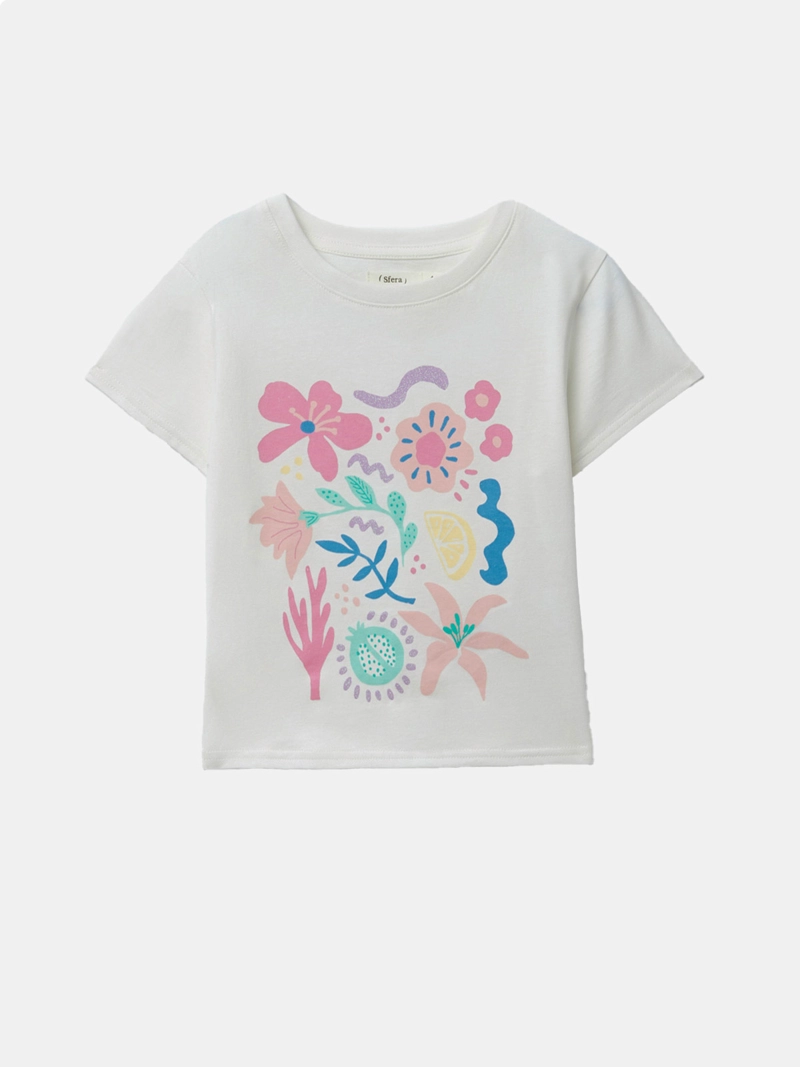 POLERA MANGA CORTA ALGODÓN NIÑA SFERA BLANCO MOTIVO - 1