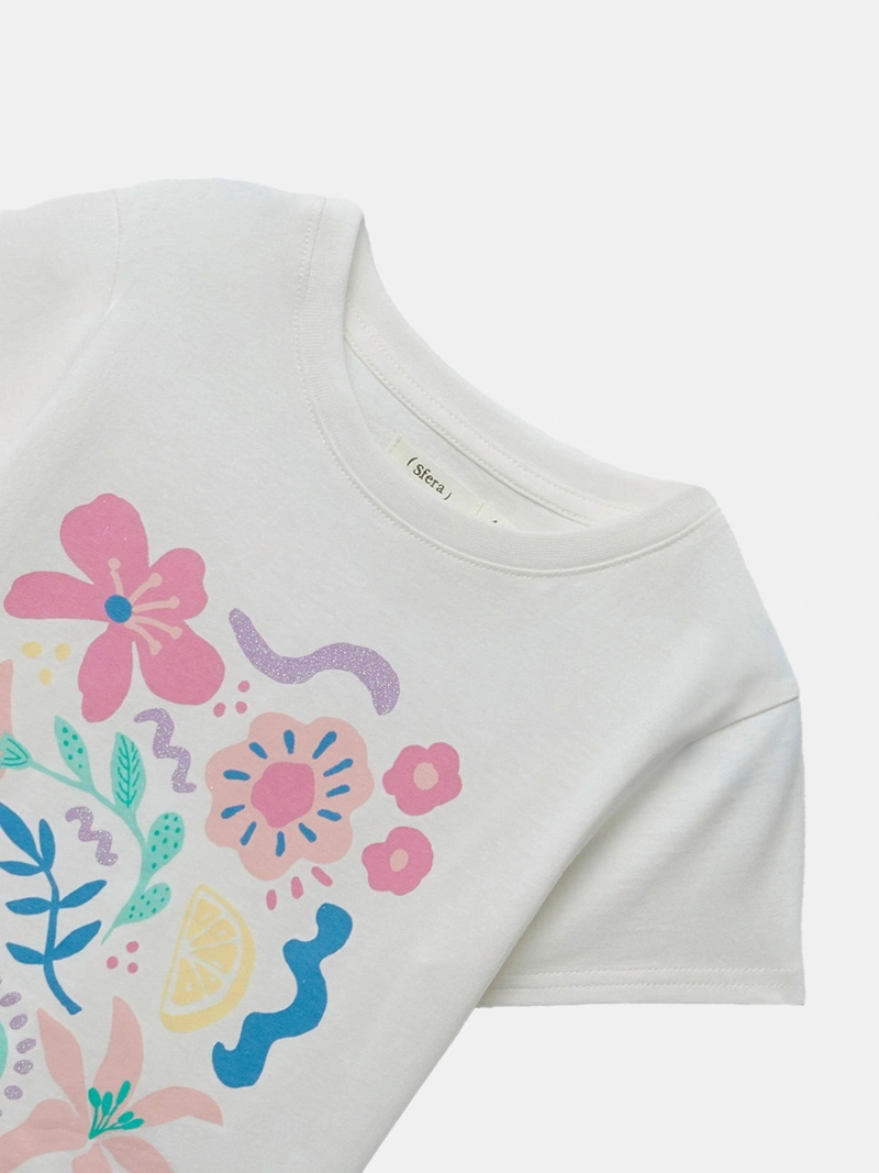 POLERA MANGA CORTA ALGODÓN NIÑA SFERA BLANCO MOTIVO - 3