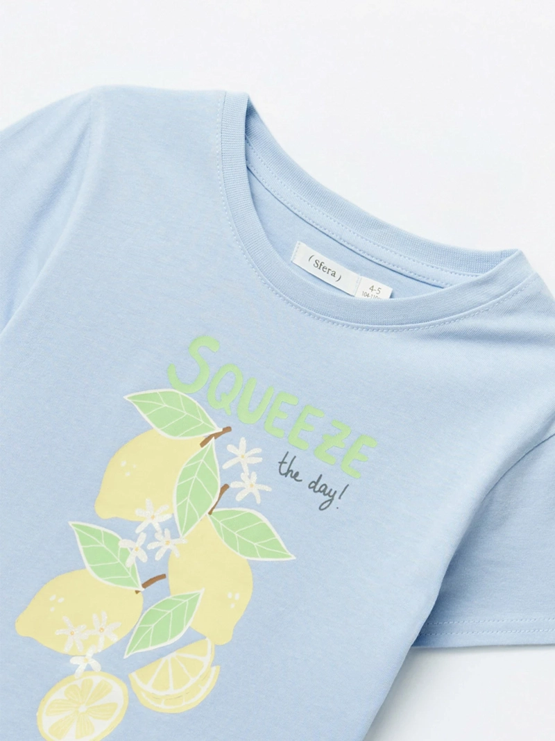 POLERA MANGA CORTA ALGODÓN NIÑA SFERA CELESTE MOTIVO - 2