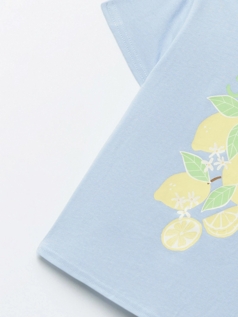 POLERA MANGA CORTA ALGODÓN NIÑA SFERA CELESTE MOTIVO - 3
