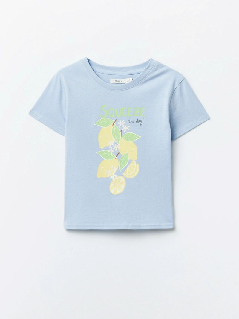 POLERA MANGA CORTA ALGODÓN NIÑA SFERA CELESTE MOTIVO - 1