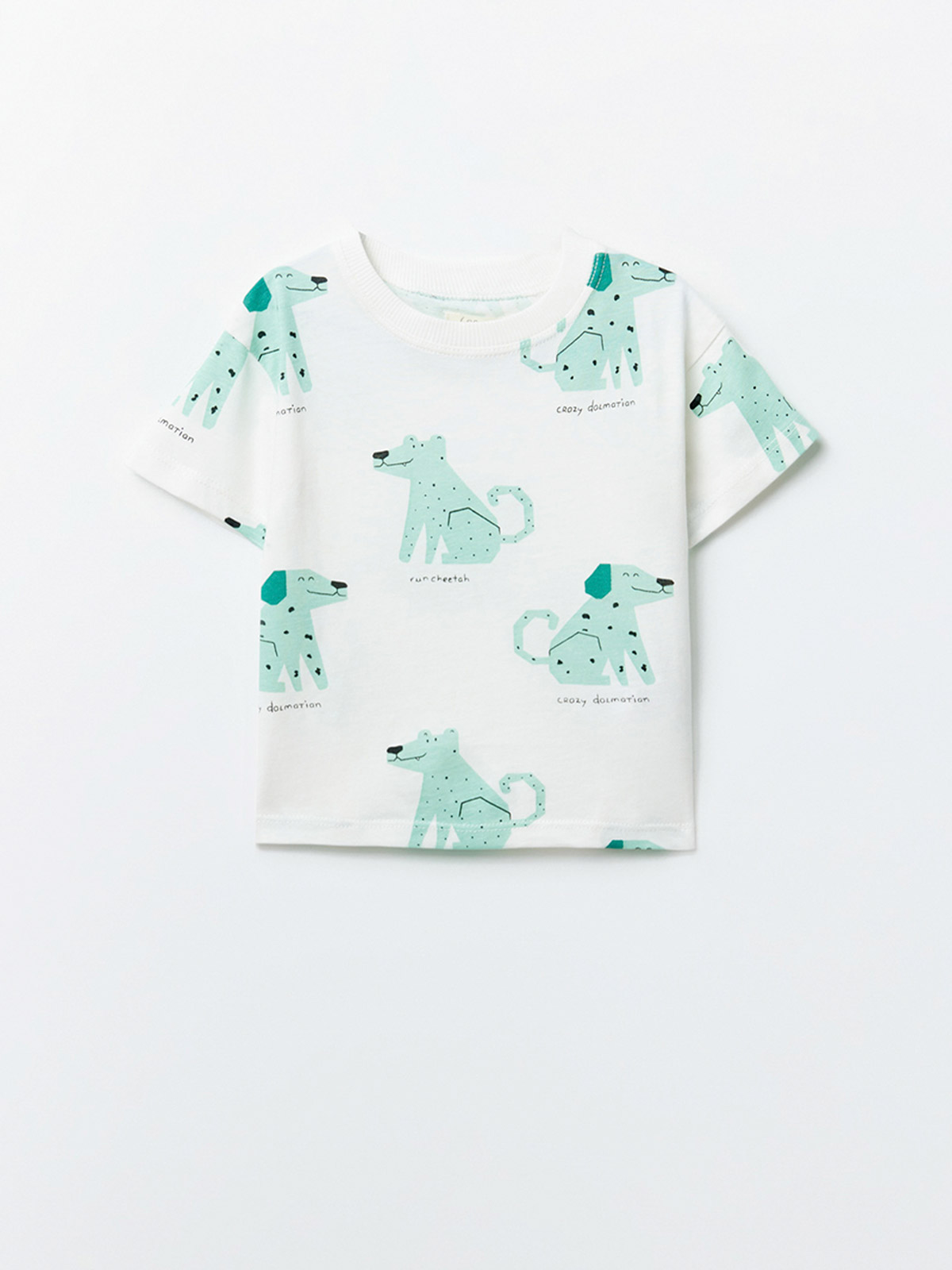 POLERA MANGA CORTA ALGODÓN NIÑO SFERA BLANCO ESTAMPADO PERROS