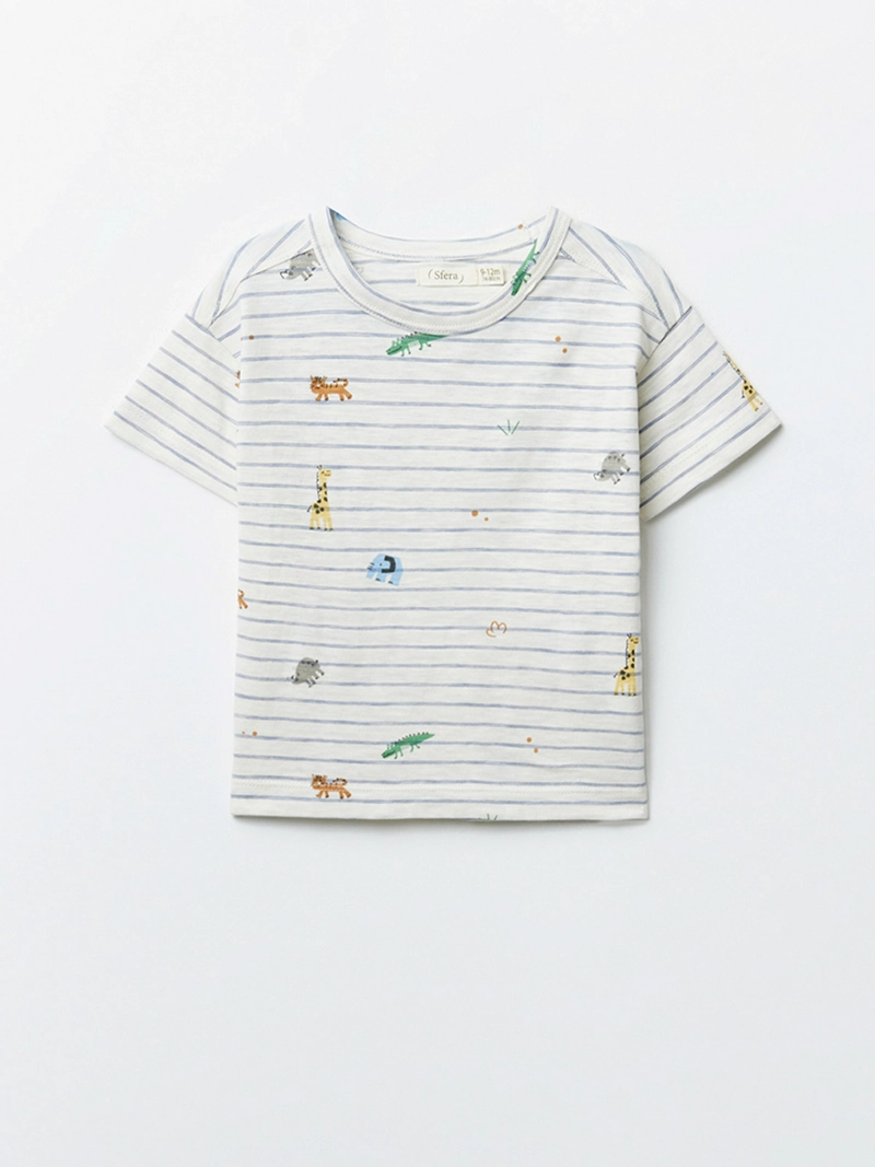 POLERA MANGA CORTA ALGODÓN NIÑO SFERA CRUDO RAYAS MOTIVOS - 1