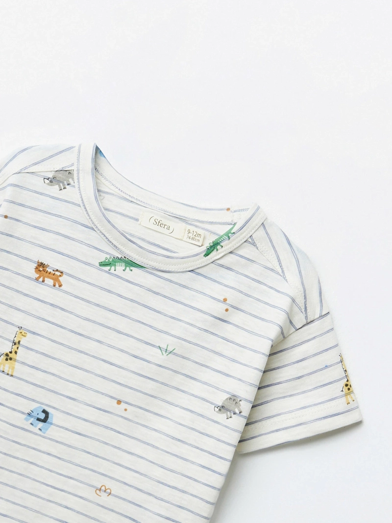 POLERA MANGA CORTA ALGODÓN NIÑO SFERA CRUDO RAYAS MOTIVOS - 3