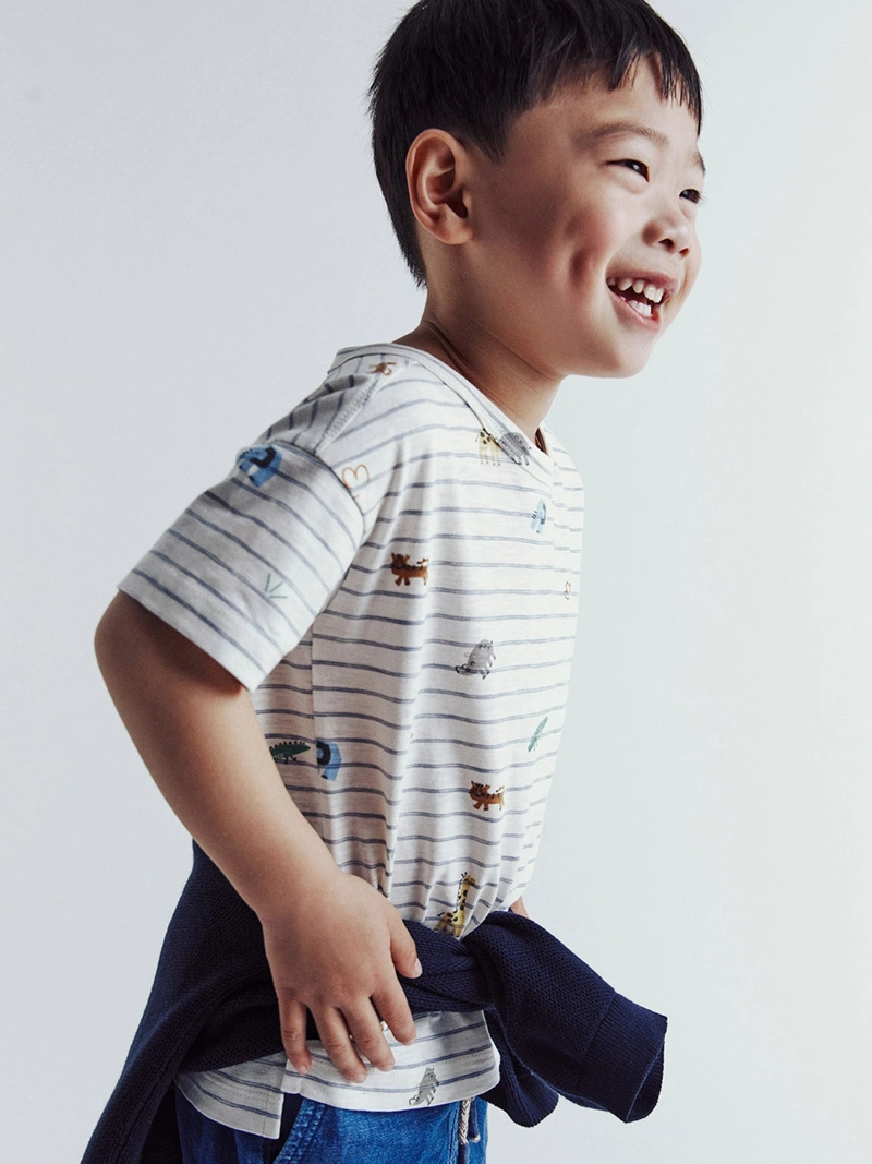 POLERA MANGA CORTA ALGODÓN NIÑO SFERA CRUDO RAYAS MOTIVOS - 5