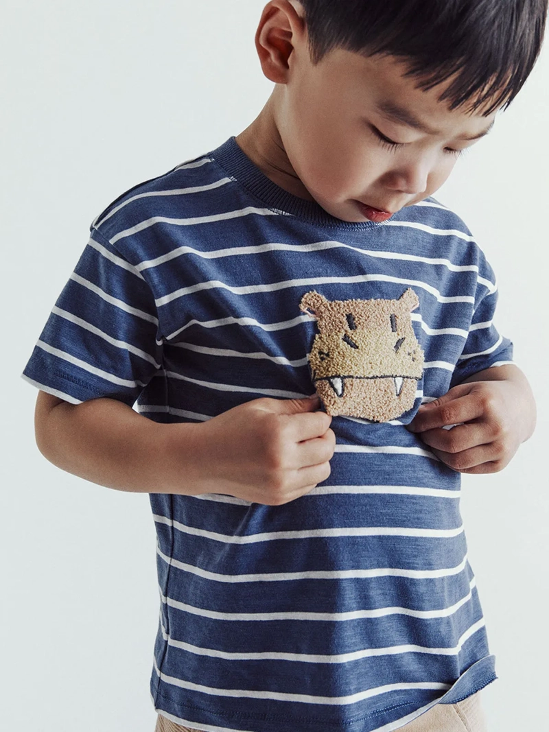 POLERA MANGA CORTA ALGODÓN NIÑO SFERA AZUL MARINO RAYAS HIPOPOTAMO - 5