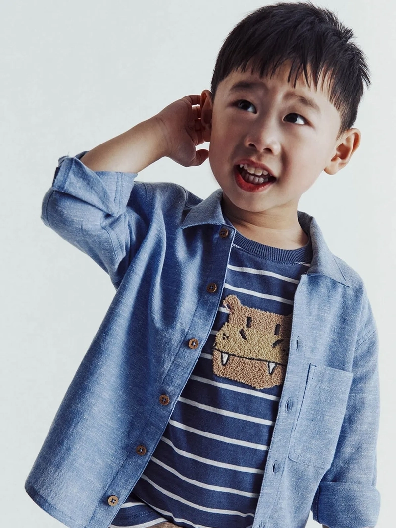 POLERA MANGA CORTA ALGODÓN NIÑO SFERA AZUL MARINO RAYAS HIPOPOTAMO - 6