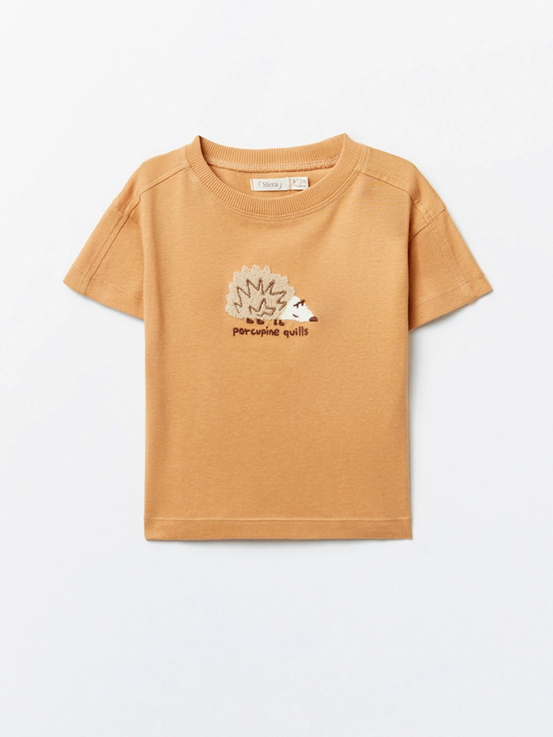 POLERA MANGA CORTA ALGODÓN NIÑO SFERA COBRE ESTAMPADA ERIZO - 1