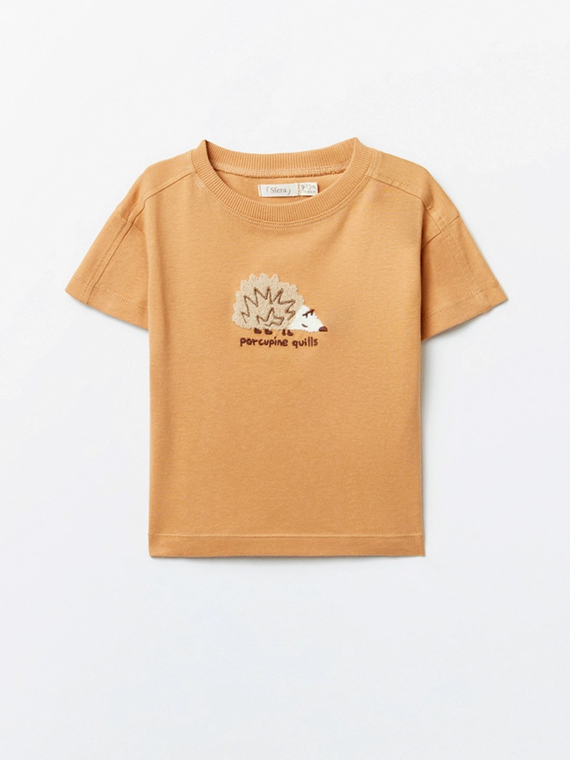 POLERA MANGA CORTA ALGODÓN NIÑO SFERA COBRE ESTAMPADA ERIZO - 1