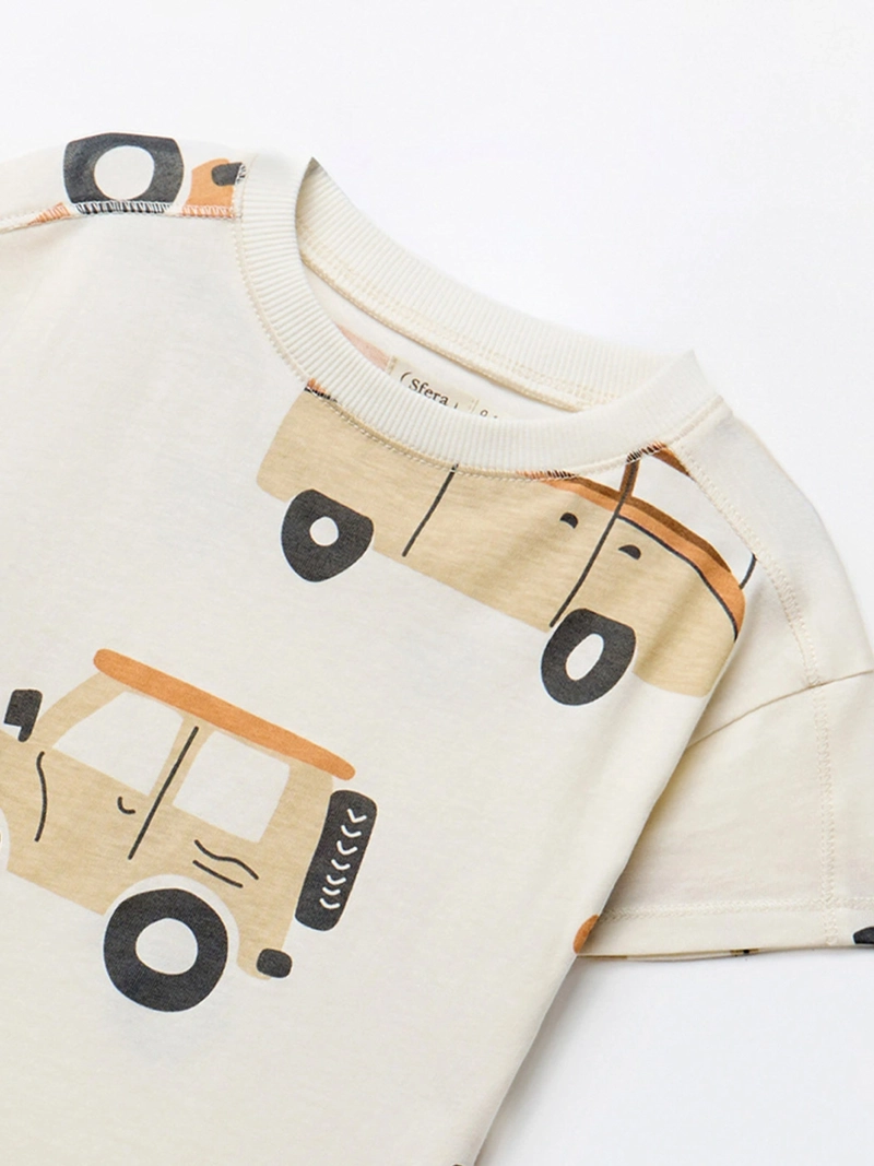 POLERA MANGA CORTA ALGODÓN NIÑO SFERA BLANCO ESTAMPADA COCHES - 2