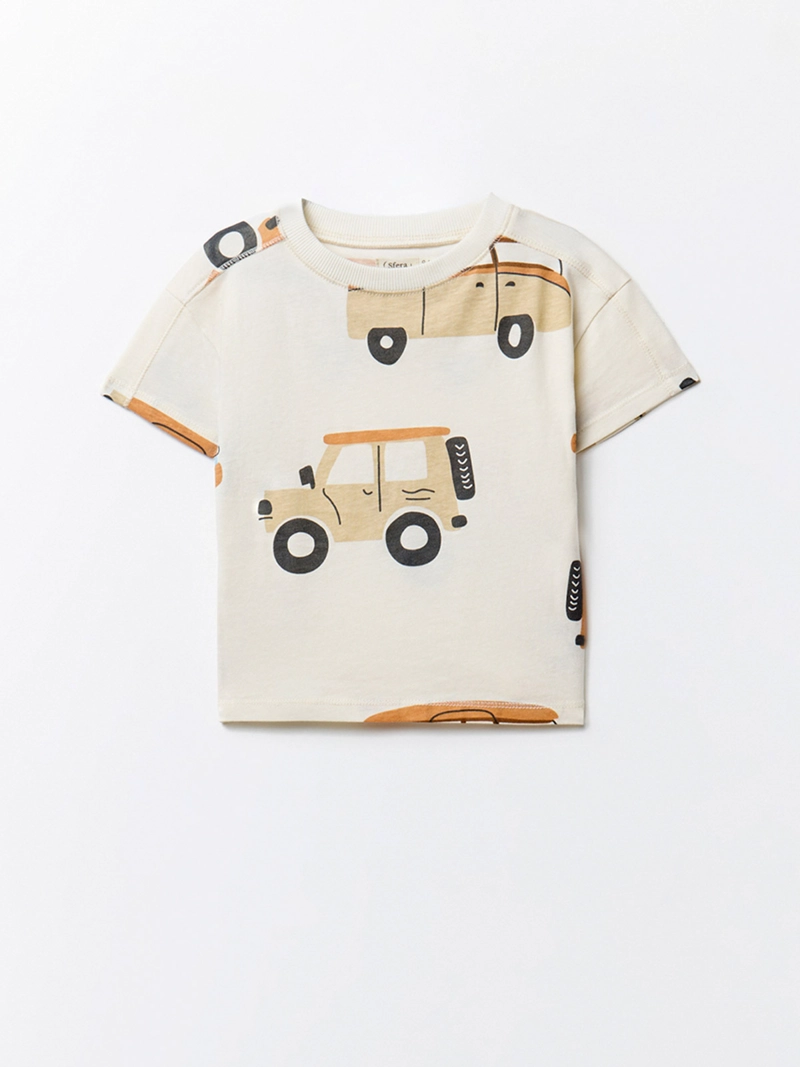 POLERA MANGA CORTA ALGODÓN NIÑO SFERA BLANCO ESTAMPADA COCHES - 1