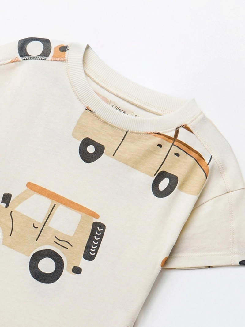 POLERA MANGA CORTA ALGODÓN NIÑO SFERA BLANCO ESTAMPADA COCHES - 2