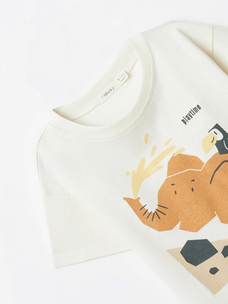 POLERA MANGA CORTA ALGODÓN NIÑO SFERA BLANCO ESTAMPADA ELEFANTE - 3
