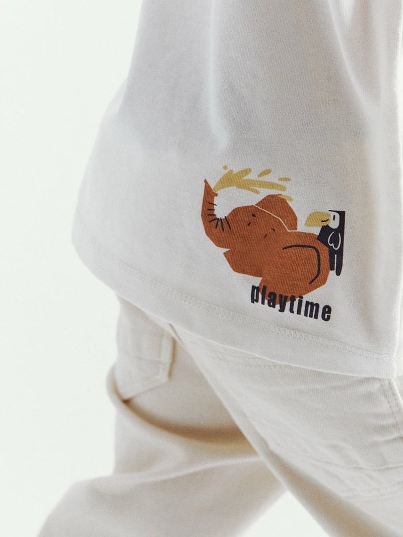 POLERA MANGA CORTA ALGODÓN NIÑO SFERA BLANCO ESTAMPADA ELEFANTE - 4
