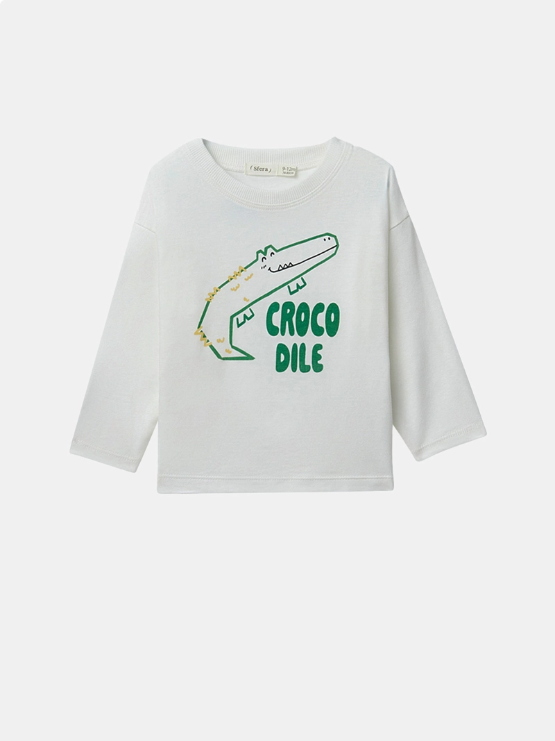 POLERA MANGA LARGA ALGODÓN NIÑO SFERA BLANCO COCODRILO - 1