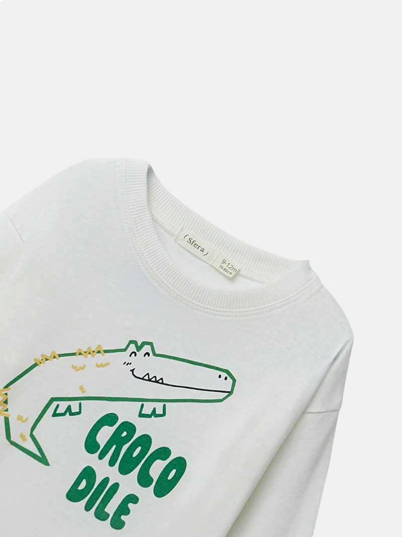 POLERA MANGA LARGA ALGODÓN NIÑO SFERA BLANCO COCODRILO - 3