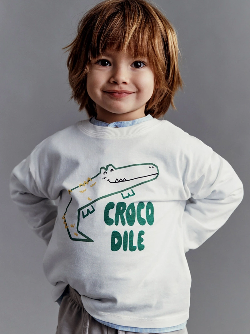 POLERA MANGA LARGA ALGODÓN NIÑO SFERA BLANCO COCODRILO - 4