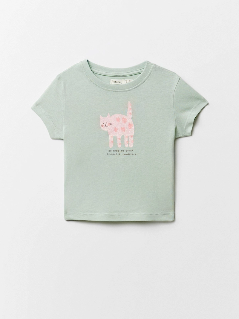 POLERA MANGA CORTA ALGODÓN NIÑA SFERA VERDE CLARO - 1