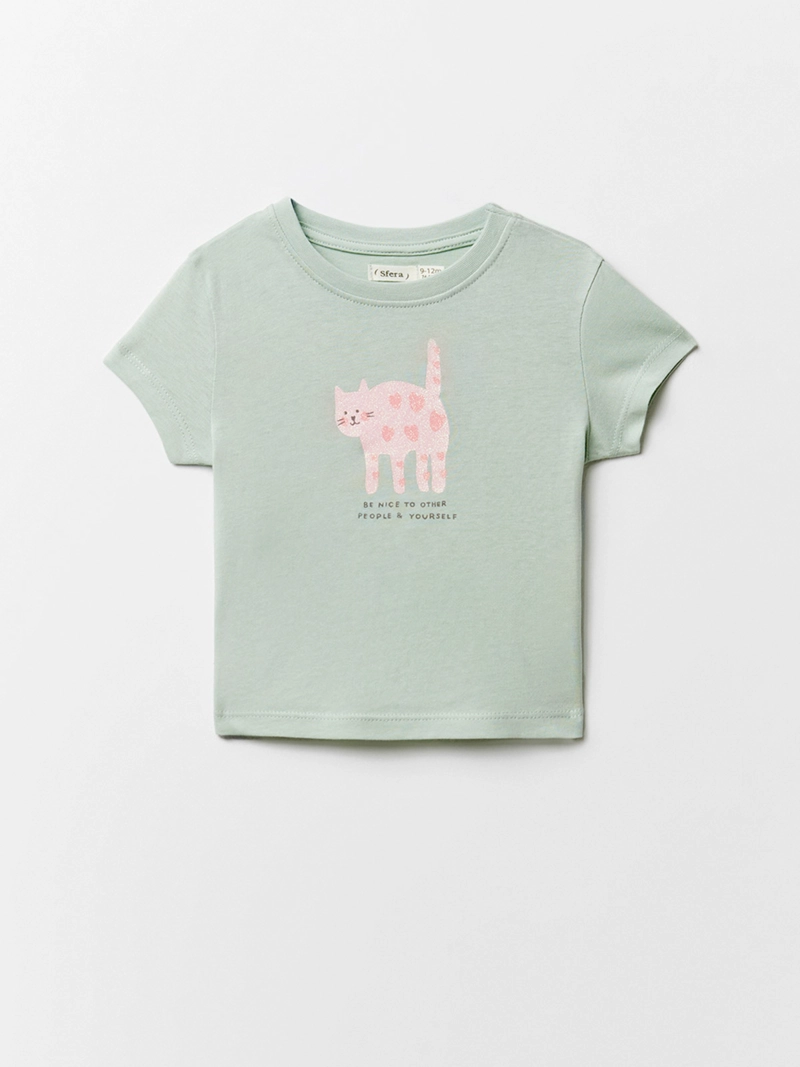 POLERA MANGA CORTA ALGODÓN NIÑA SFERA VERDE CLARO - 1