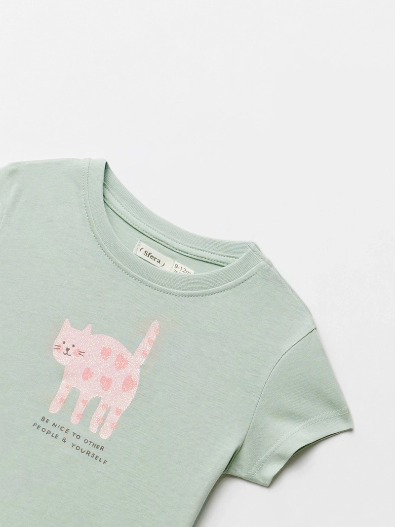 POLERA MANGA CORTA ALGODÓN NIÑA SFERA VERDE CLARO - 2