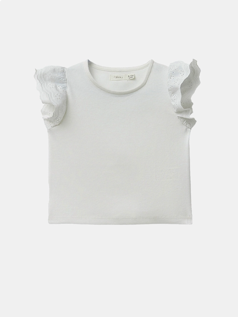 POLERA MANGA CORTA NIÑA SFERA BLANCO LISA DETALLE - 1