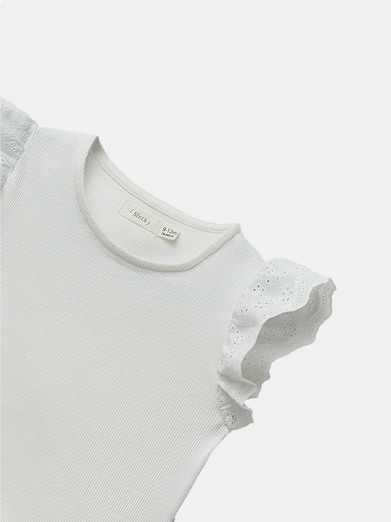 POLERA MANGA CORTA NIÑA SFERA BLANCO LISA DETALLE - 2