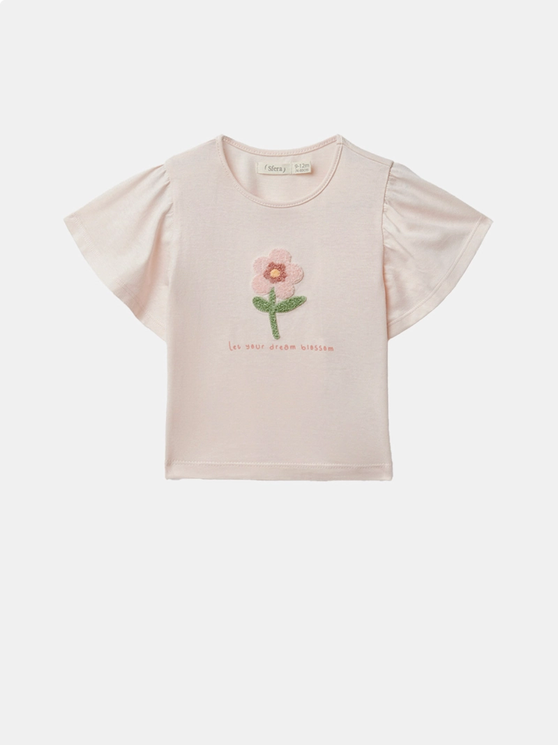 POLERA MANGA CORTA ALGODÓN NIÑA SFERA PALO ROSA FLOR TOALLA - 1
