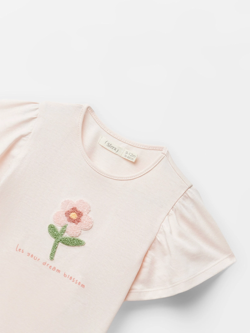POLERA MANGA CORTA ALGODÓN NIÑA SFERA PALO ROSA FLOR TOALLA - 2