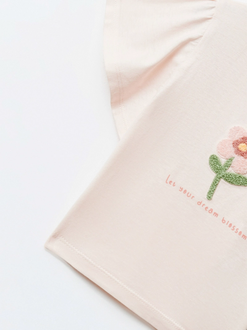 POLERA MANGA CORTA ALGODÓN NIÑA SFERA PALO ROSA FLOR TOALLA - 3