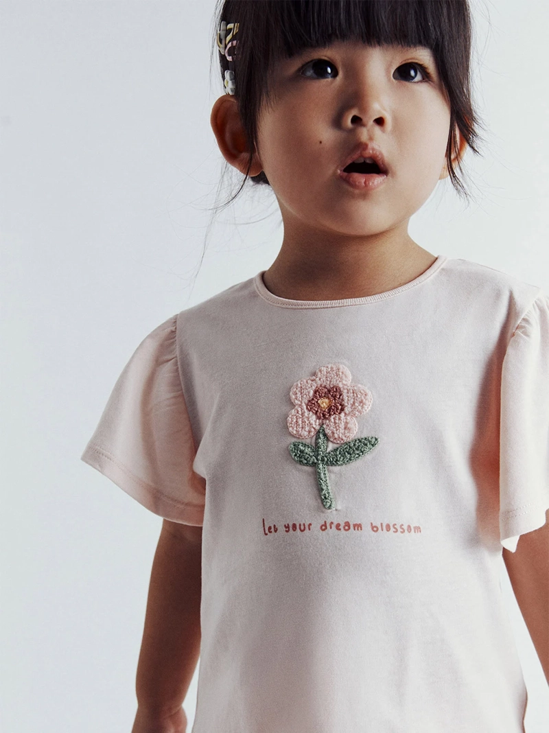 POLERA MANGA CORTA ALGODÓN NIÑA SFERA PALO ROSA FLOR TOALLA - 4