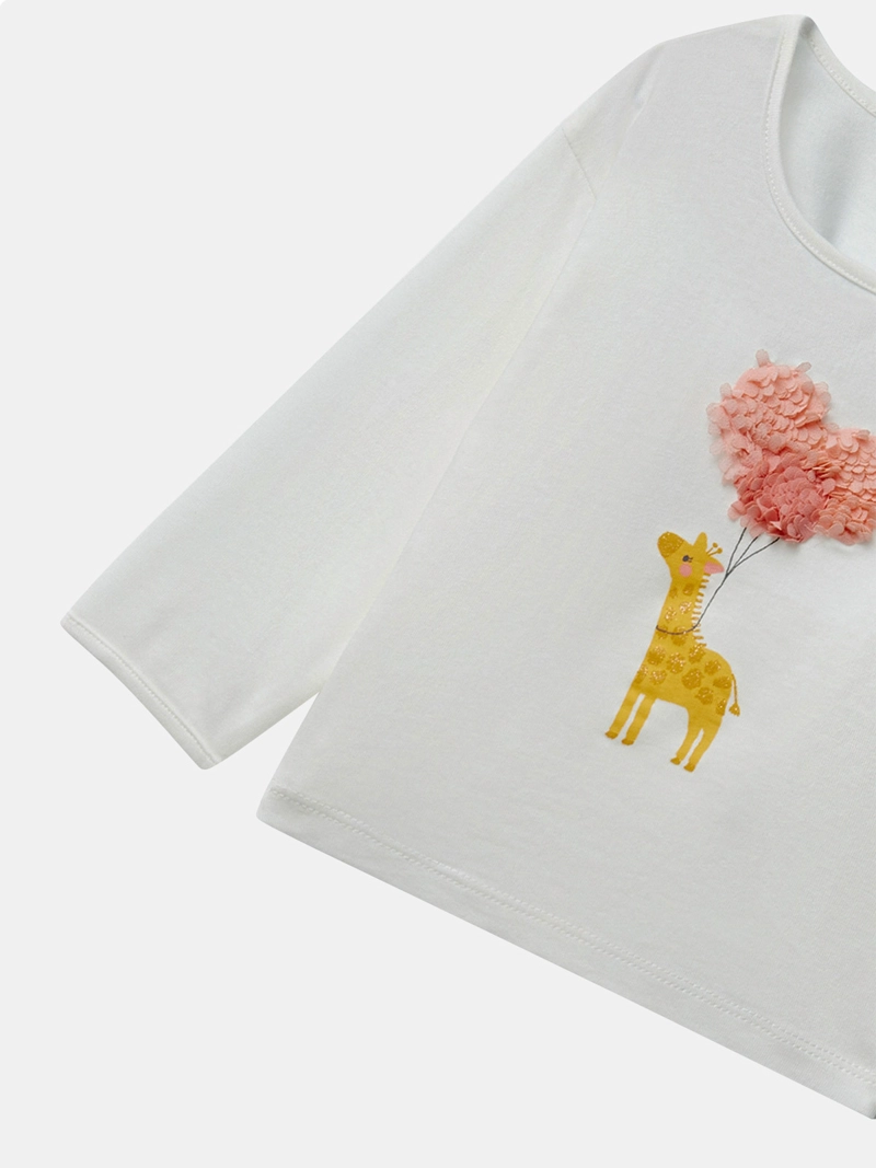 POLERA MANGA LARGA ALGODÓN NIÑA SFERA BLANCO JIRAFA - 2
