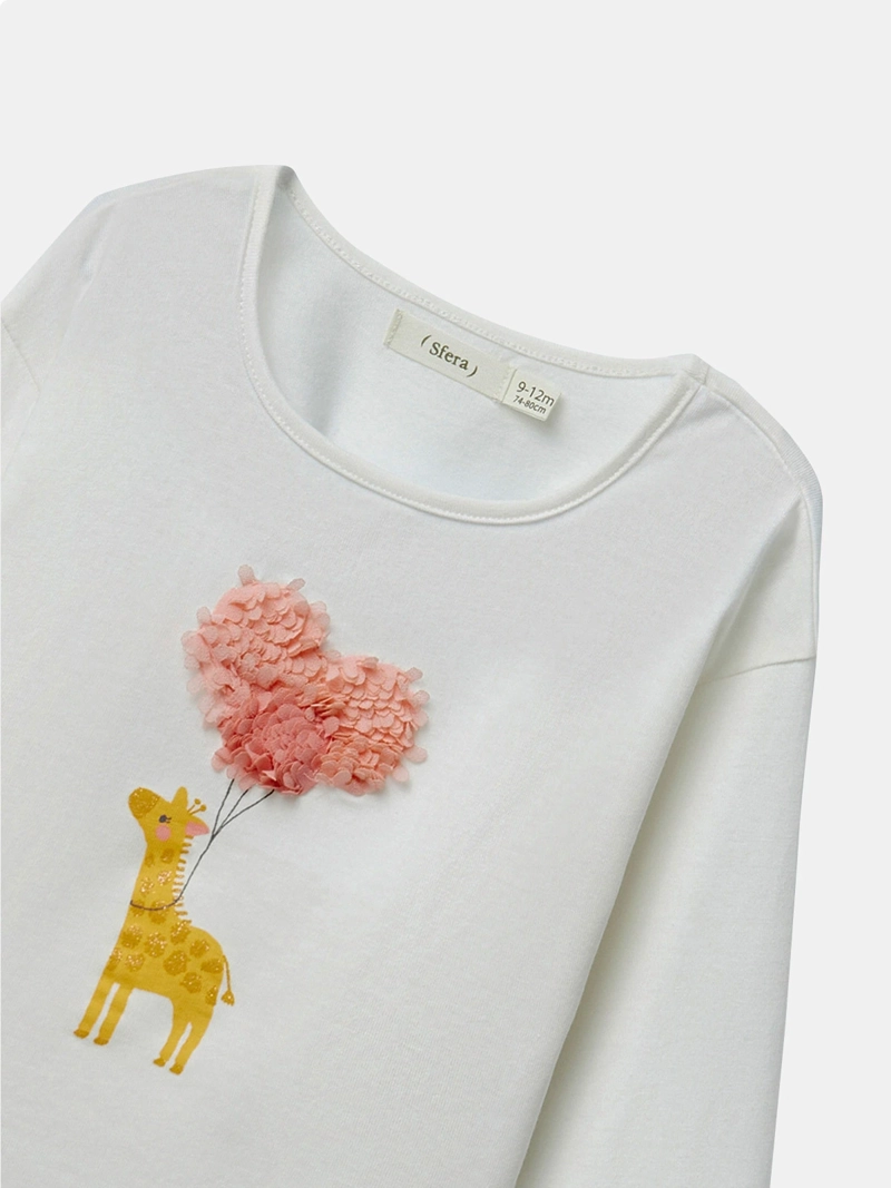 POLERA MANGA LARGA ALGODÓN NIÑA SFERA BLANCO JIRAFA - 3