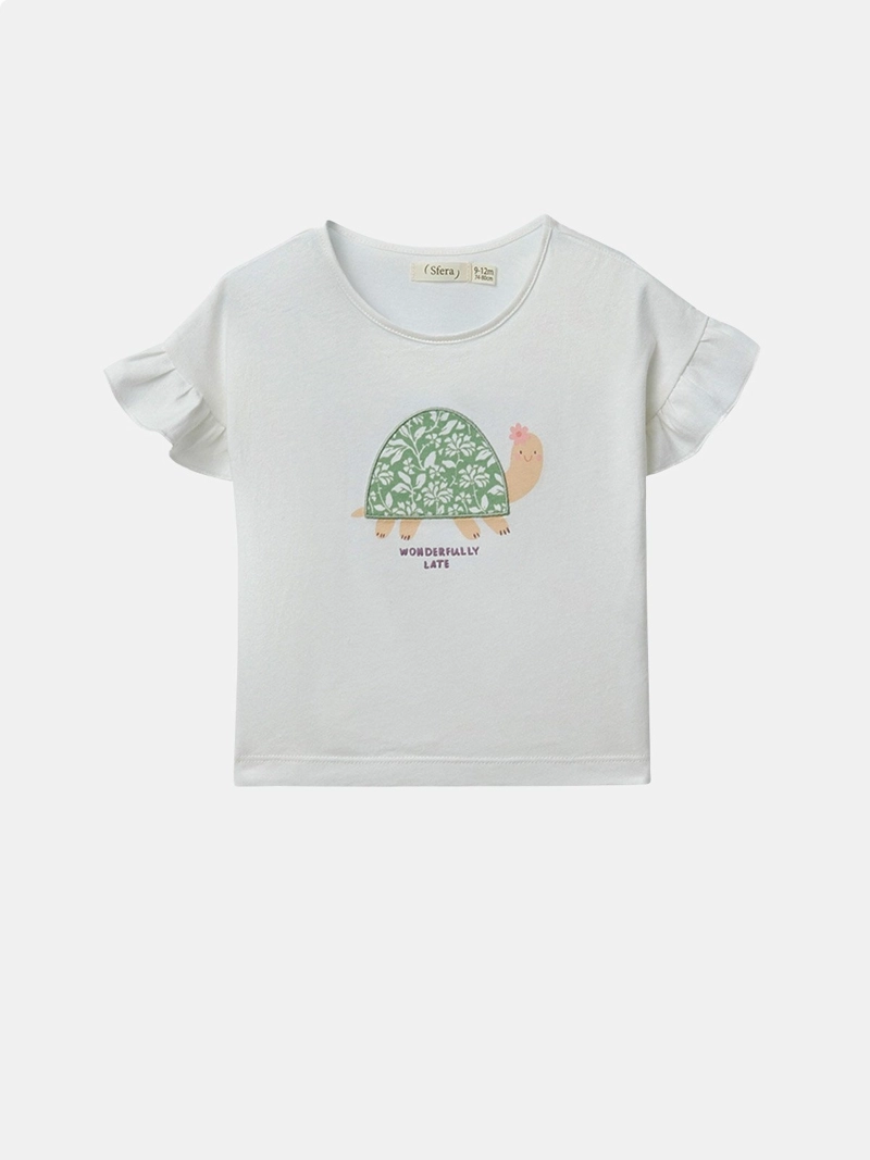 POLERA MANGA CORTA ALGODÓN NIÑA SFERA BLANCO TORTUGA - 1