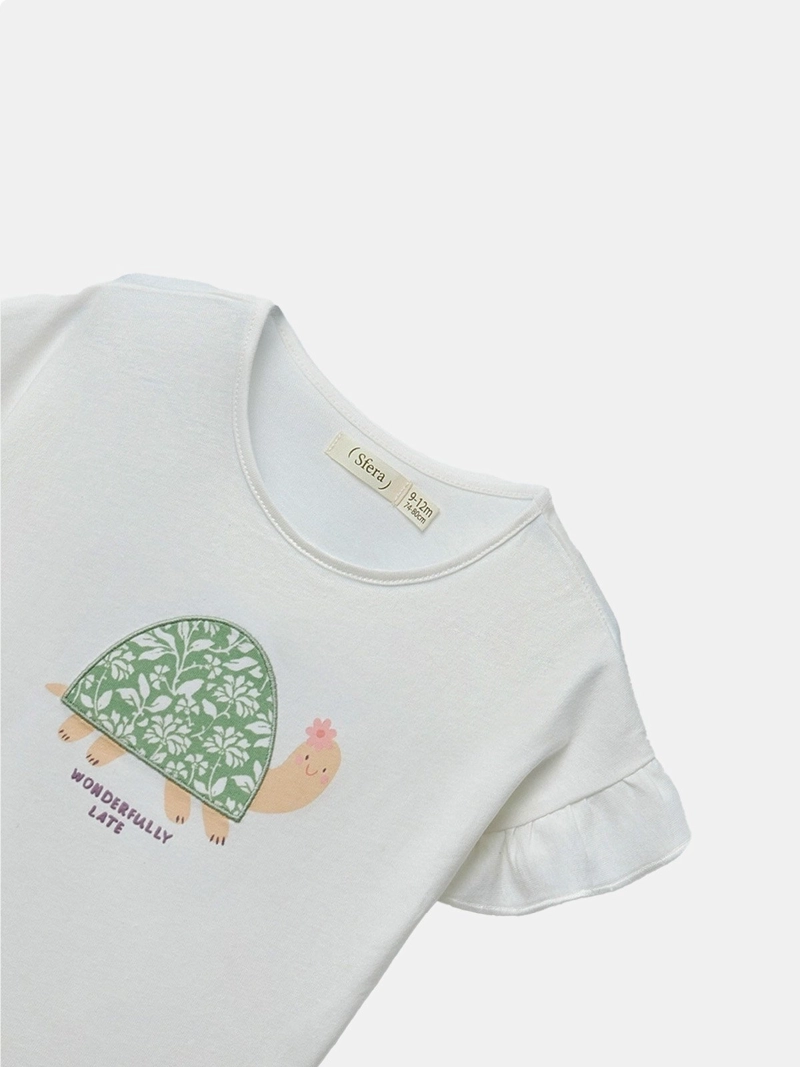 POLERA MANGA CORTA ALGODÓN NIÑA SFERA BLANCO TORTUGA - 2