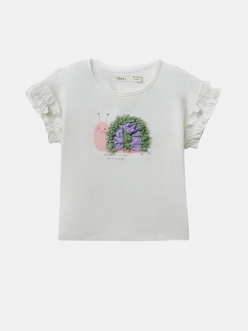 POLERA MANGA CORTA ALGODÓN NIÑA SFERA BLANCO CARACOL LECHUGA - 1