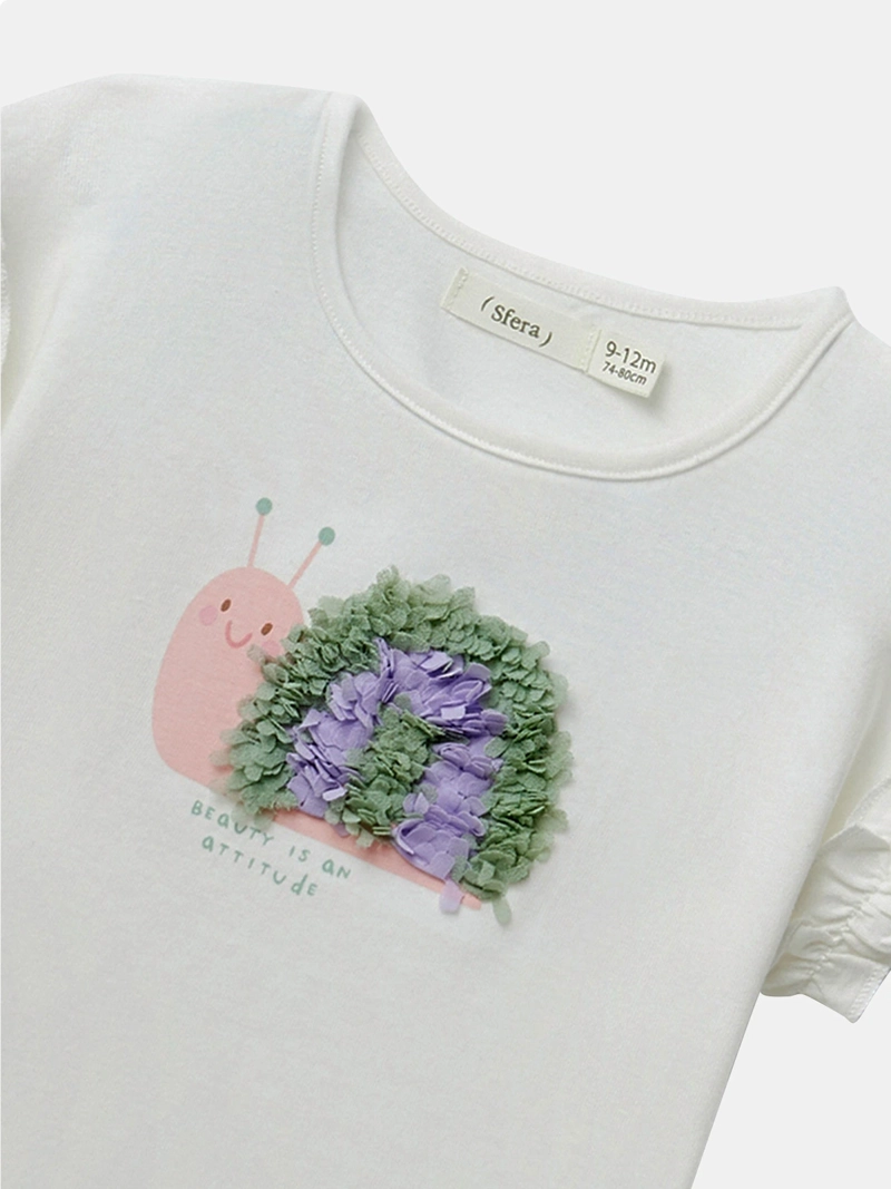 POLERA MANGA CORTA ALGODÓN NIÑA SFERA BLANCO CARACOL LECHUGA - 2