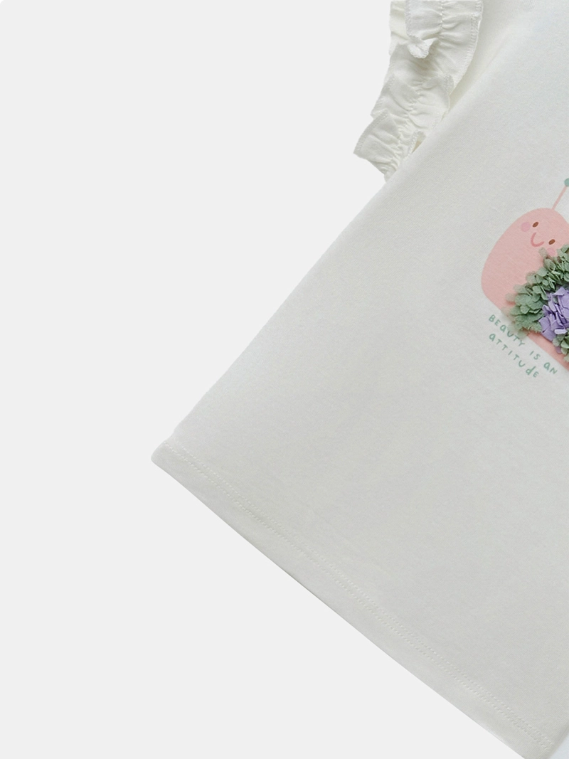 POLERA MANGA CORTA ALGODÓN NIÑA SFERA BLANCO CARACOL LECHUGA - 3