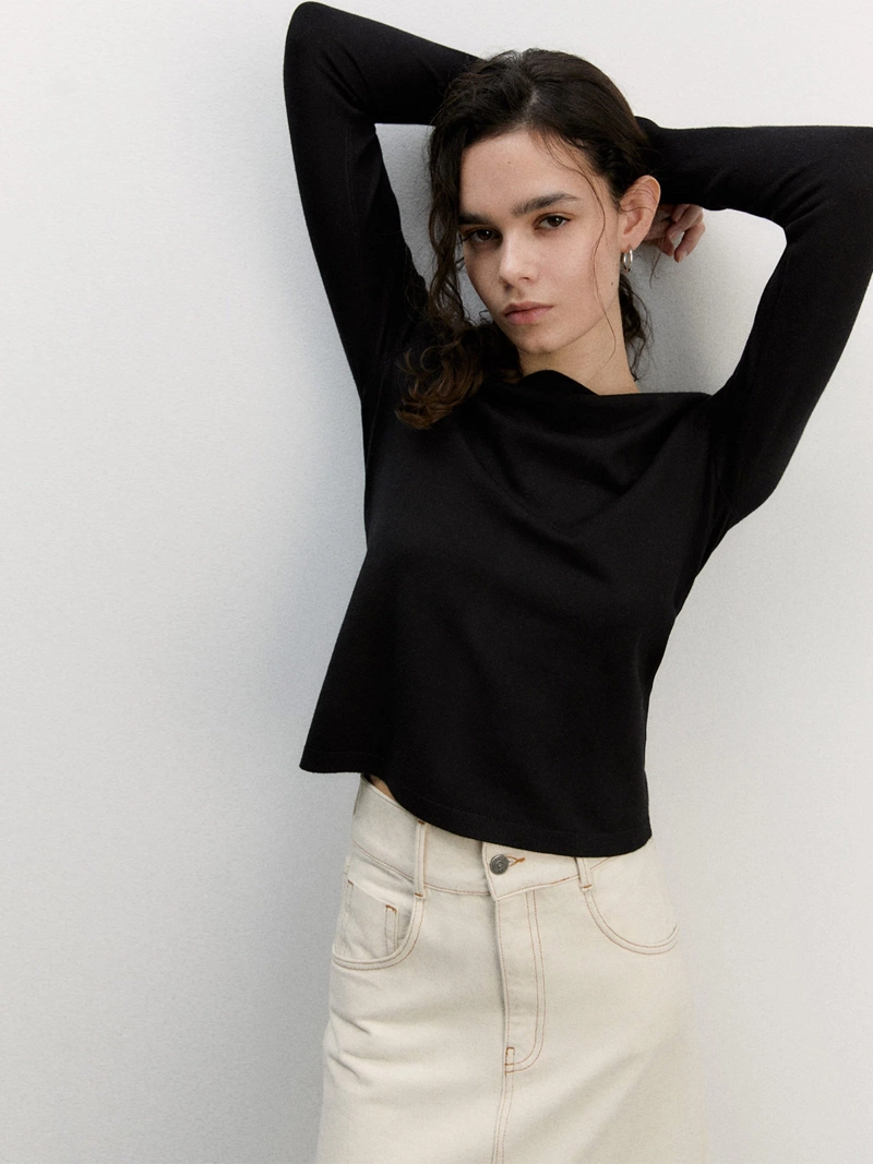 SWEATER MANGA LARGA MUJER SFERA NEGRO BÁSICO - 4